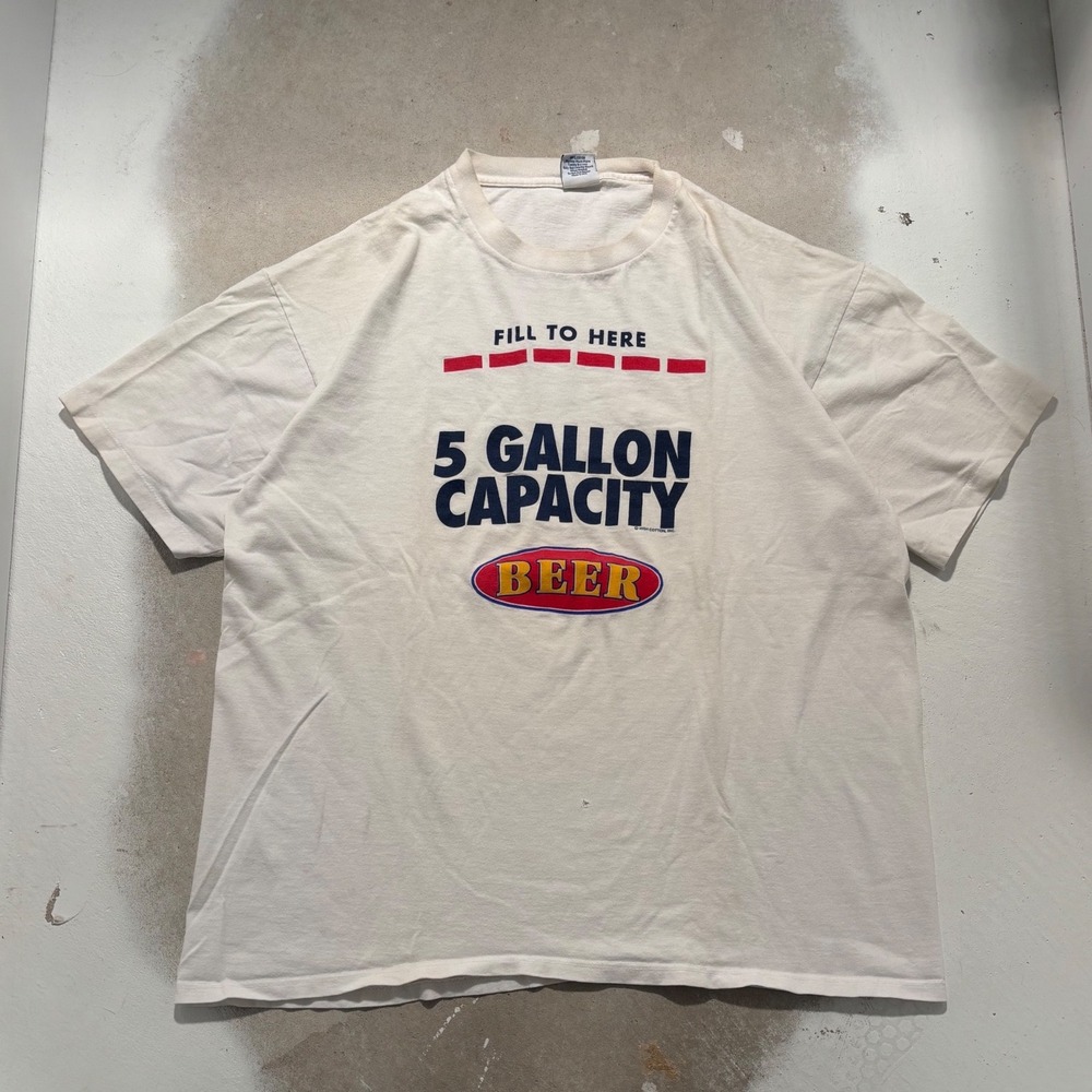 Vintage High Cotton Inc 5 Gallon Capacity Beer Graphic T-Shirt XL White Humor